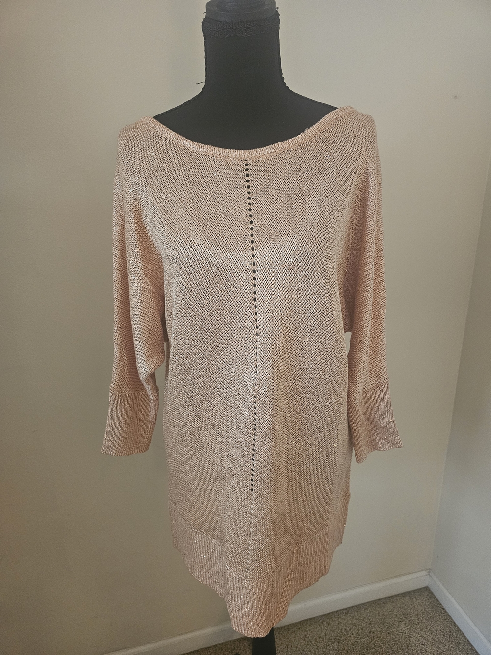 Light Pink Knit Boatneck Tunic Sweater